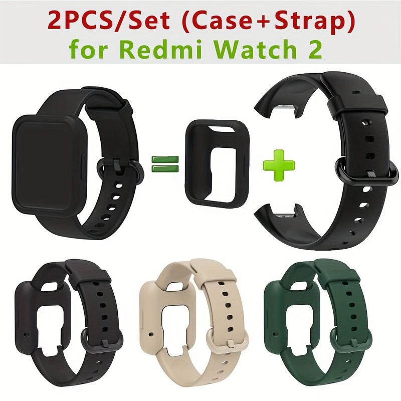 حزام رياضي بلون أزرق داكن 2 في 1 وعلبة ساعة بديلة ناعمة ومريحة لساعة Redmi Watch 2 Lite - Image 1