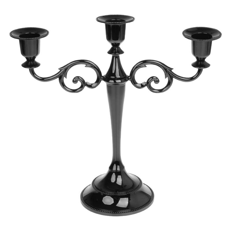 Black Metal Candelabra Stand With 3 Arms For Table - Image 2