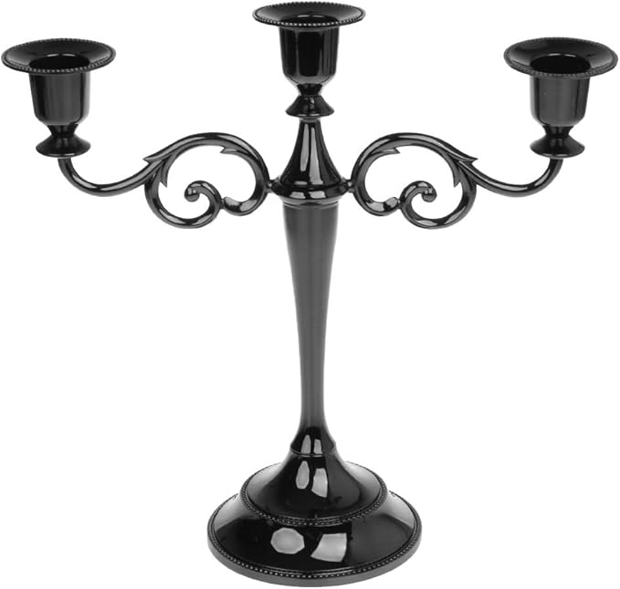 Black Metal Candelabra Stand With 3 Arms For Table - Image 1