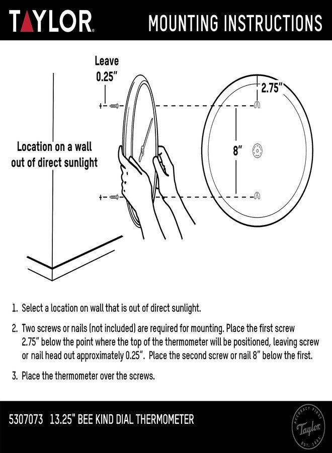 Taylor Bee Kind Indoor Outdoor Dial Thermometer, Easy to Read Wall Decor for Patio, Pool, Yard, Garden or Garage, 13.25 Inch, Black Bezel - Image 5