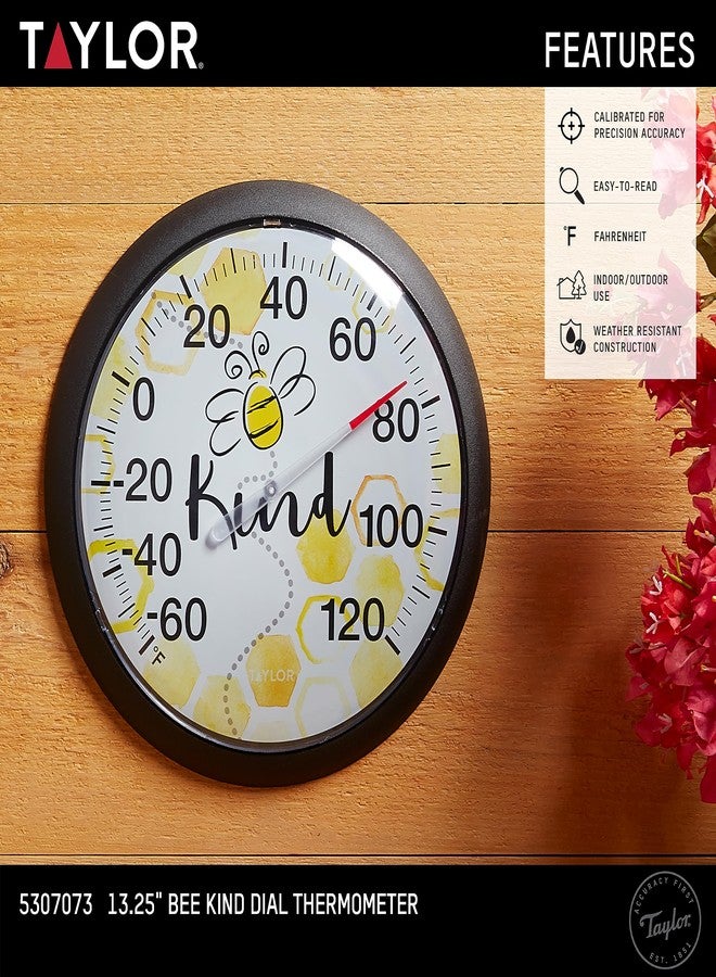 Taylor Bee Kind Indoor Outdoor Dial Thermometer, Easy to Read Wall Decor for Patio, Pool, Yard, Garden or Garage, 13.25 Inch, Black Bezel - Image 2