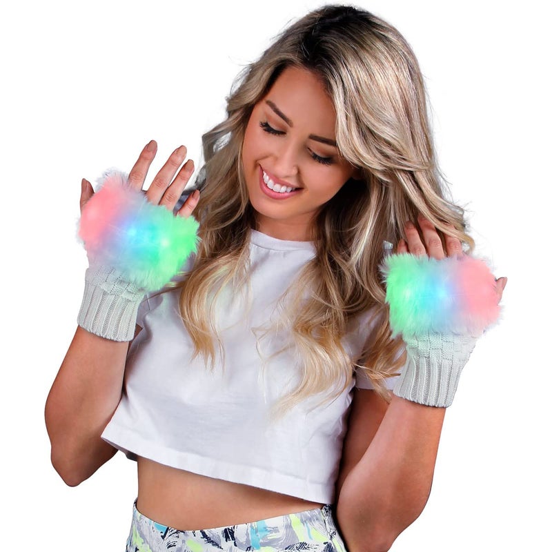 FlashingBlinkyLights Light Up Fuzzy Fingerless LED Glow Gloves - Image 1