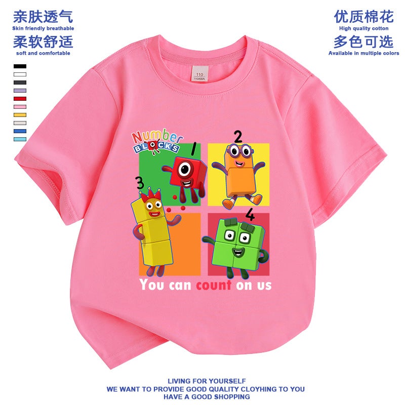 2024 Cartoon Digital Building Blocks All-Match Base Shirt Men'S And Women'S Children'S Wear Niche Short-Sleeved Ins Style T-Shirt - Image 2