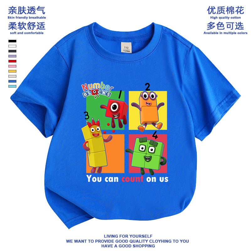 2024 Cartoon Digital Building Blocks All-Match Base Shirt Men'S And Women'S Children'S Wear Niche Short-Sleeved Ins Style T-Shirt - Image 4
