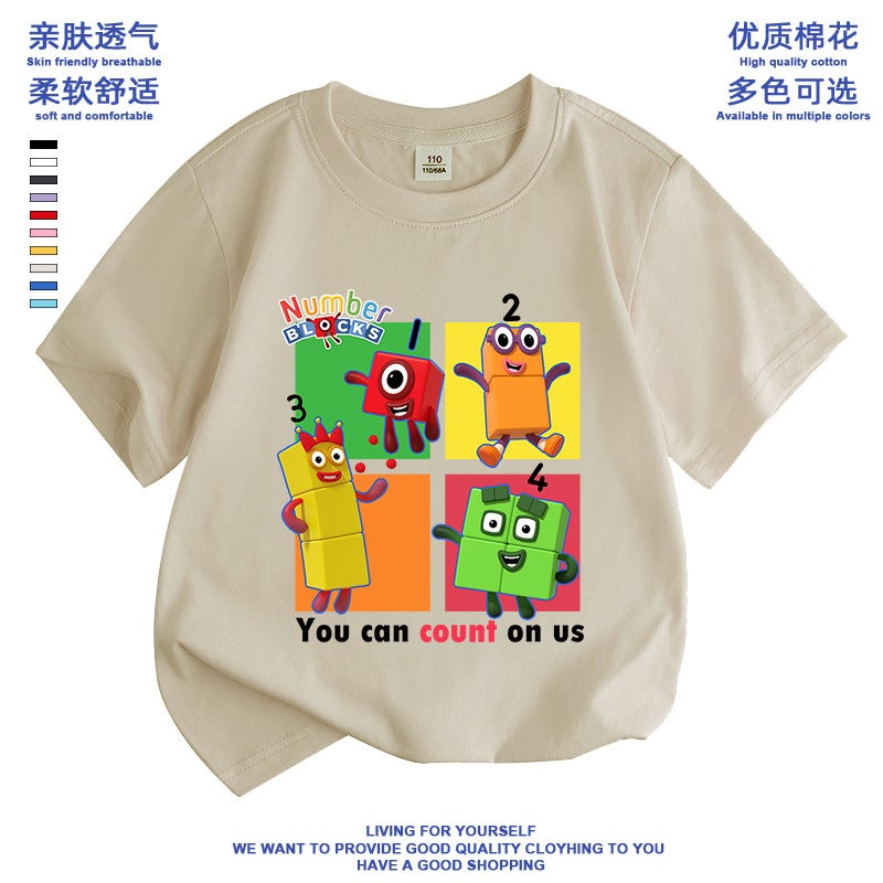2024 Cartoon Digital Building Blocks All-Match Base Shirt Men'S And Women'S Children'S Wear Niche Short-Sleeved Ins Style T-Shirt - Image 5