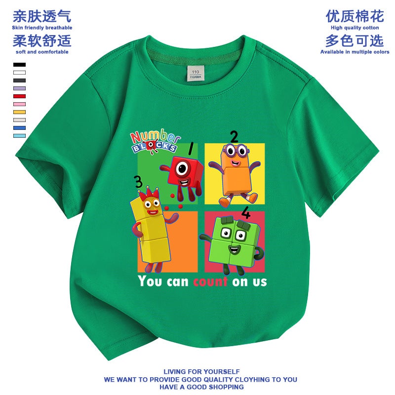 2024 Cartoon Digital Building Blocks All-Match Base Shirt Men'S And Women'S Children'S Wear Niche Short-Sleeved Ins Style T-Shirt - Image 3