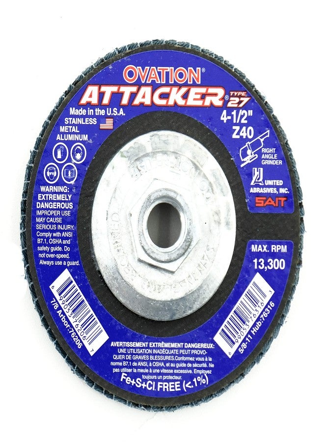 United Abrasives-SAIT 76206 Ovation Attacker Flap Disc, 4-1/2-Inch x 7/8-Inch 40 Grit, 10-Pack