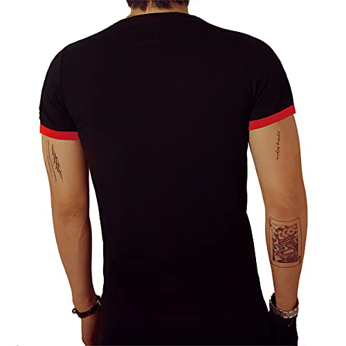 LOGEEYAR Mens Slim Fit T-Shirt Contrast Color Tee Gradient Stitching Short-Sleeve Cotton Tops Red - Image 3