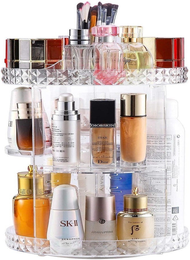 Generic - 360 Rotating Makeup Organizer Adjustable Cosmetic Storage Display Case Large Capacity Cosmetic Shelf Acrylic Clear - Image 1
