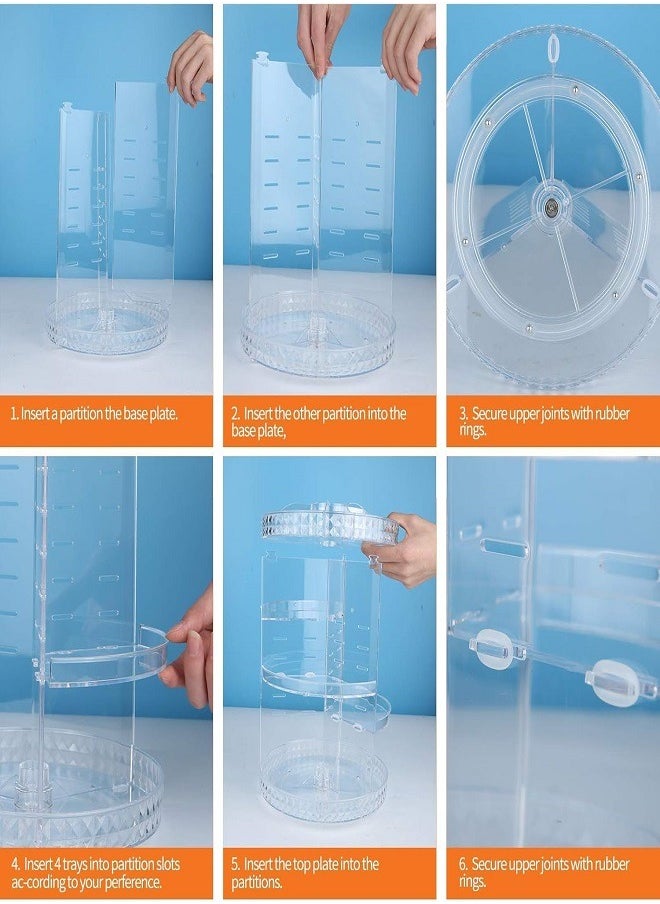 Generic - 360 Rotating Makeup Organizer Adjustable Cosmetic Storage Display Case Large Capacity Cosmetic Shelf Acrylic Clear - Image 1