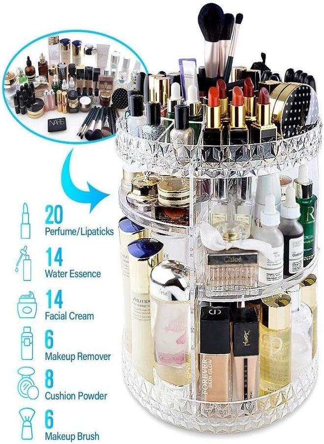 Generic - 360 Rotating Makeup Organizer Adjustable Cosmetic Storage Display Case Large Capacity Cosmetic Shelf Acrylic Clear - Image 1