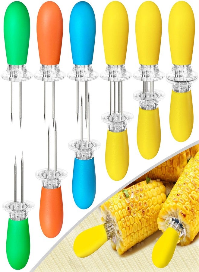 AQRINGO 12 Pcs/6 Pairs Corn Holders, Stainless Steel Corn Cob Holders Corn on The Cob Skewers for BBQ Twin Pin Sweetcorn Holders, Interlocking Design Corn Skewers Forks for Home Cooking BBQ,4 Colors - Image 1