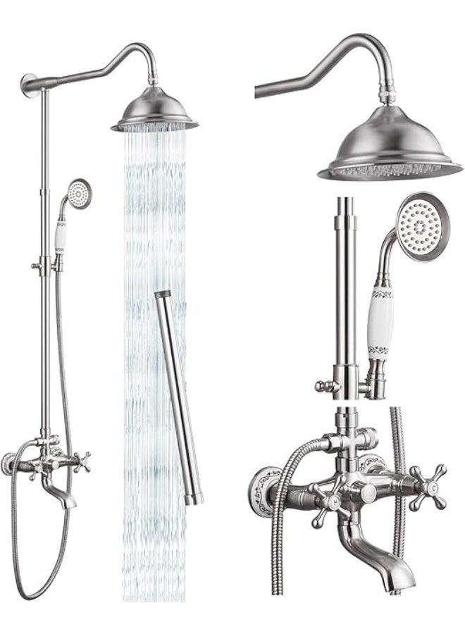 واي دي طقم دش فاخر من YD بتصميم مطري، نظام دش مثبت على الحائط للحمام مع خلاط دش يدوي وصنبور تحكم مزدوج، طقم دش حمام بتصميم كلاسيكي - Image 1