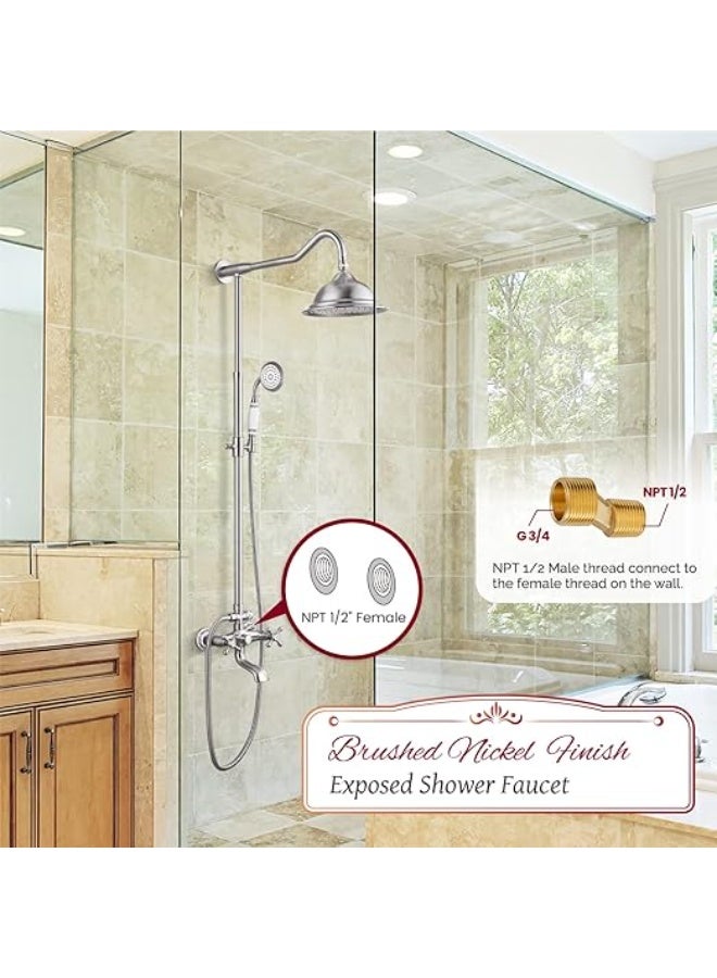 واي دي طقم دش فاخر من YD بتصميم مطري، نظام دش مثبت على الحائط للحمام مع خلاط دش يدوي وصنبور تحكم مزدوج، طقم دش حمام بتصميم كلاسيكي - Image 2