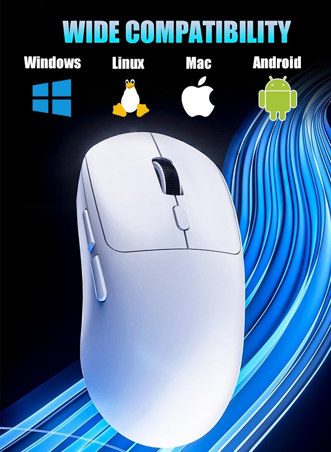 JoyousSto Ultra Light weight Wireless Gaming Mouse with Tri-Mode 2.4G/USB-C Wired/Bluetooth, 6 Buttons Adjustable Ergonomic for PC/Win/Mac White - Image 2