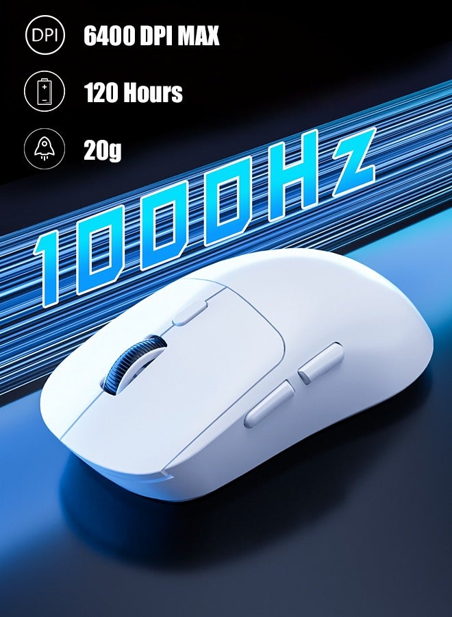 JoyousSto Ultra Light weight Wireless Gaming Mouse with Tri-Mode 2.4G/USB-C Wired/Bluetooth, 6 Buttons Adjustable Ergonomic for PC/Win/Mac White - Image 3