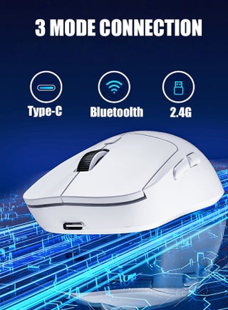 ماوس ألعاب لاسلكي خفيف الوزن للغاية مع وضع ثلاثي 2.4 جيجاهرتز/USB-C سلكي/بلوتوث، 6 أزرار قابلة للتعديل مريحة لأجهزة الكمبيوتر الشخصية/ويندوز/ماك، أبيض - view 4