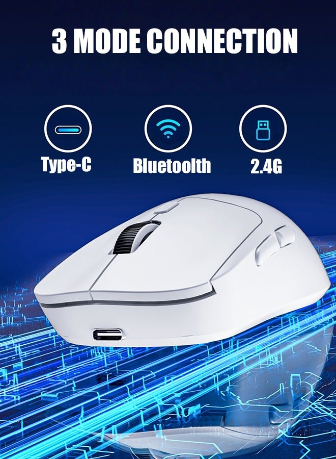 JoyousSto Ultra Light weight Wireless Gaming Mouse with Tri-Mode 2.4G/USB-C Wired/Bluetooth, 6 Buttons Adjustable Ergonomic for PC/Win/Mac White - Image 4