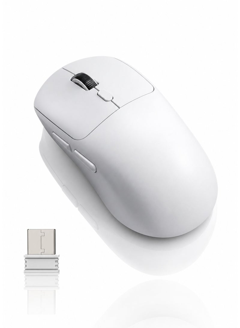 JoyousSto Ultra Light weight Wireless Gaming Mouse with Tri-Mode 2.4G/USB-C Wired/Bluetooth, 6 Buttons Adjustable Ergonomic for PC/Win/Mac White - Image 1