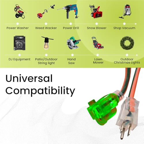 Power By GoGreen Go Green Power Inc. 16/3 100ft Outdoor Extension Cord - Heavy Duty, Lighted End, Contractor Grade SJTW Cable - Moisture & Abrasion Resistant - GG-13700 - Image 4