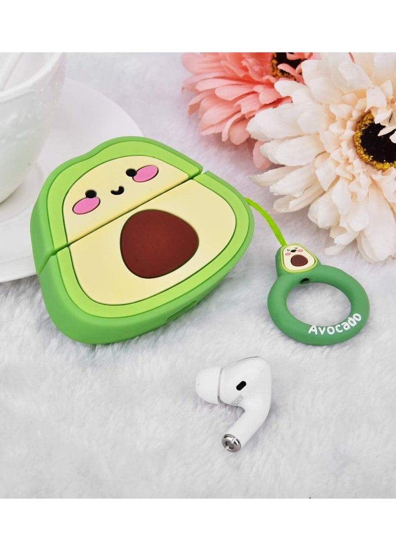 Generic - Cute Cartoon Design Case Cover for Apple AirPods Pro 2nd Generation - Shockproof TPU with Keychain - AirPods Pro 2 Protector (Avocado-Green) - Image 1