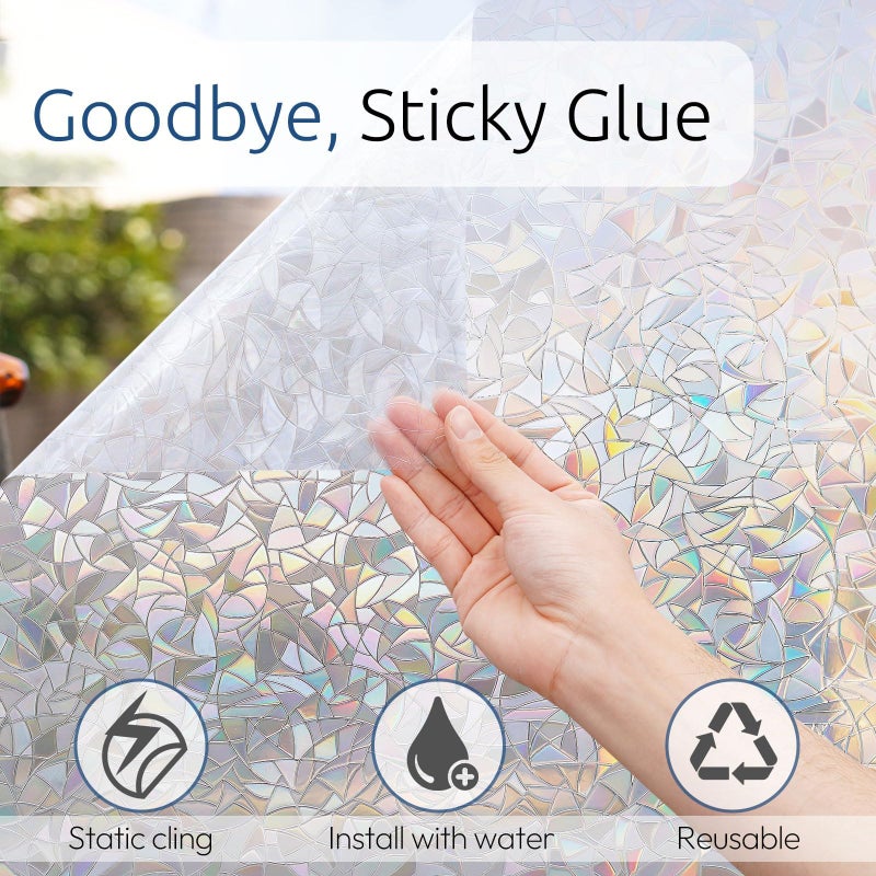 rabbitgoo Window Privacy Film Rainbow Film Decorative Window Sticker, 3D Static Stained Glass Cling Tint for Home Heat Control Non-Adhesive, 23.6 x 78.7 inches - Image 5