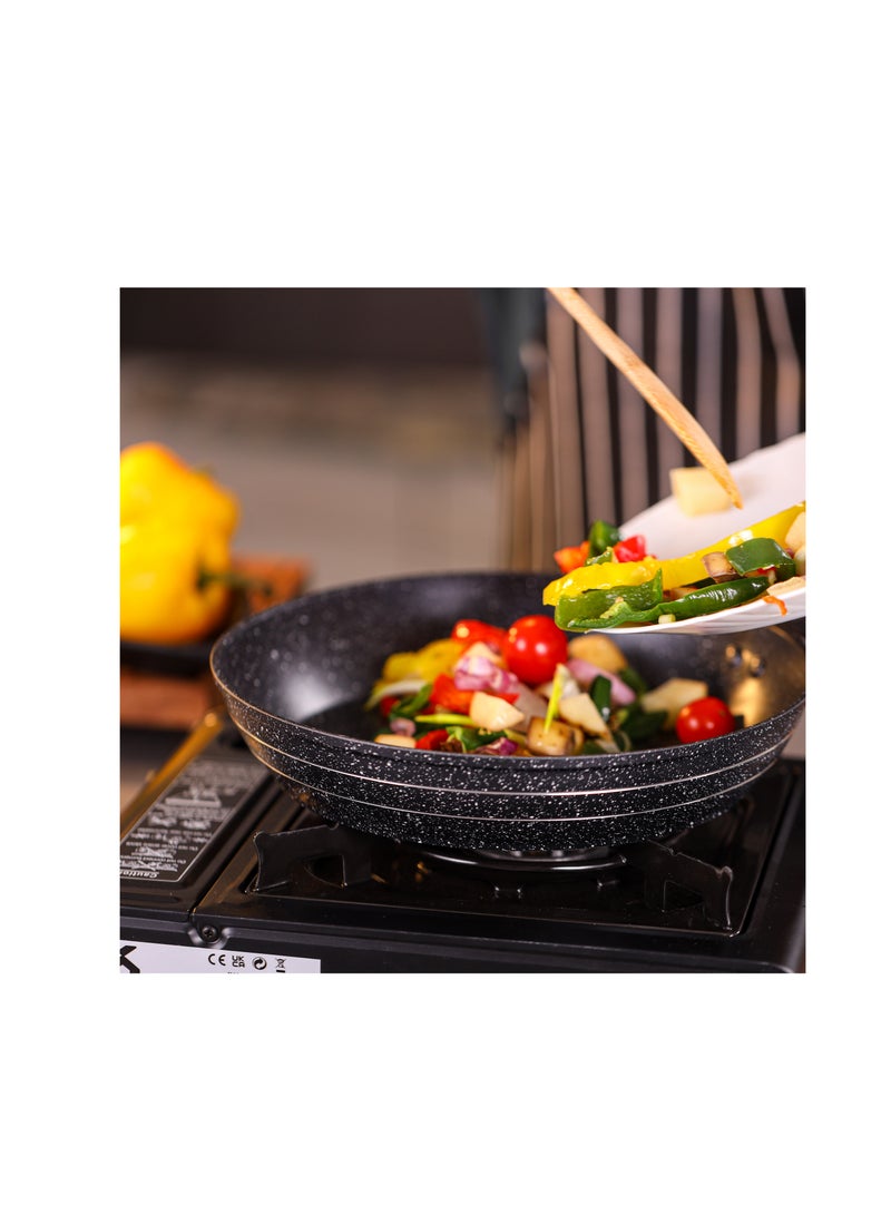 Royalford 30 cm Smart Granite Series Frypan- RF11873/ Strong Forged Aluminum Body with Non-Stick Coating and Heat Resistant Soft Touch Handle/ Induction Bottom, Compatible with Hot Plate, Halogen, Ceramic and Gas Stovetops/ Perfect for Frying, Sauting, Tempering/ Black Black - Image 4