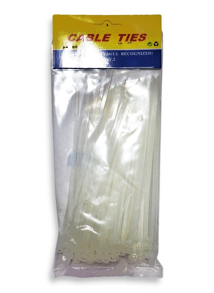 مجموعة ربطات كابلات سلكية بيضاء مقاس 4*200 مم، حوالي 100 قطعة