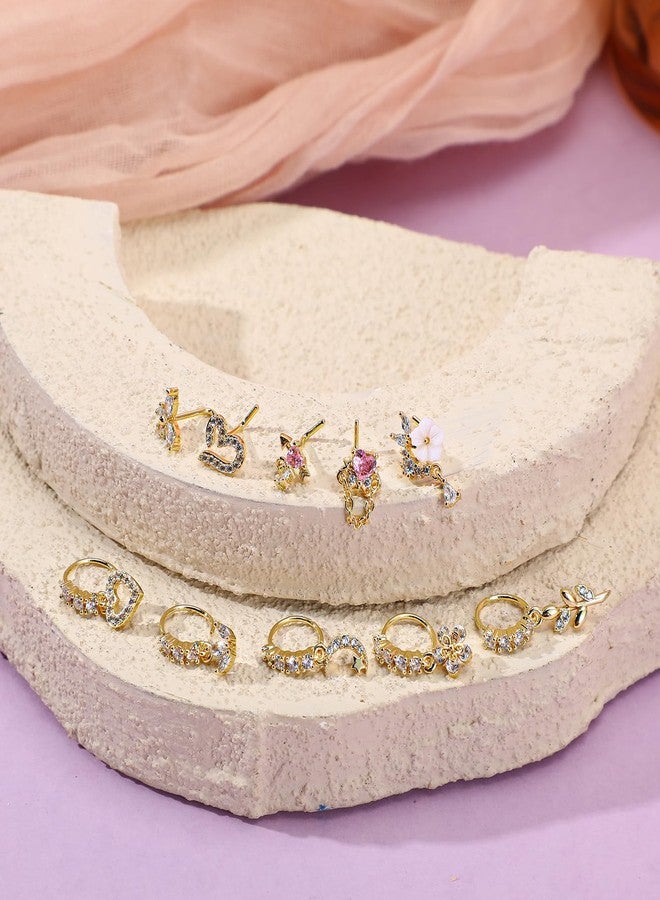 Yolev 10 Pcs Dangle Nose Rings Hoop For Women 20g Gold Dangling Nose Ring and L Shaped Noses Stud With Charm Indian Piercing Jewelry - Image 5