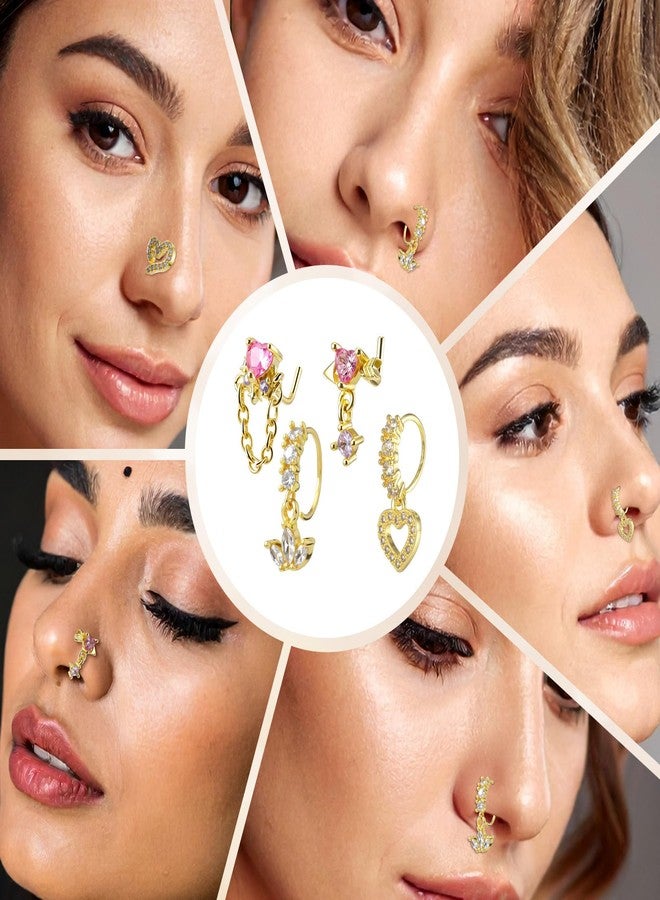 Yolev 10 Pcs Dangle Nose Rings Hoop For Women 20g Gold Dangling Nose Ring and L Shaped Noses Stud With Charm Indian Piercing Jewelry - Image 4
