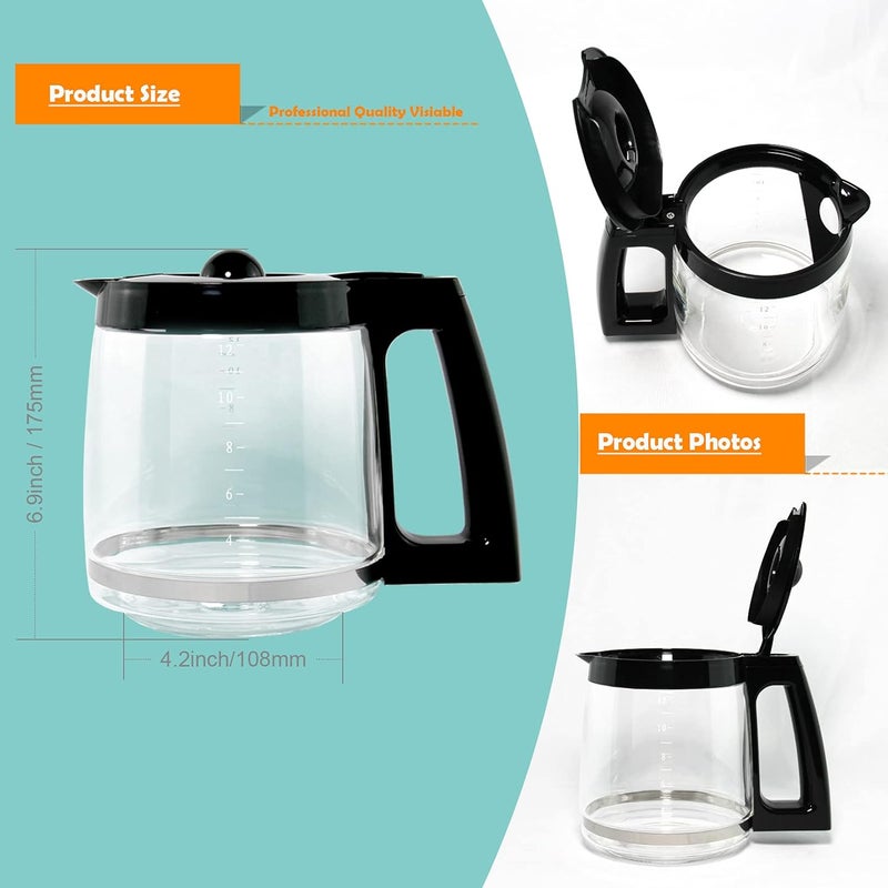 Ulrempart 12-Cup Replacement Glass Carafe | Compatible with Hamilton Beach Coffee Maker Pot | Fit for Models 49980A, 49980Z, 49983, 49618, 46300, 46310, 49976, 49966, 49350 | Black - Image 4
