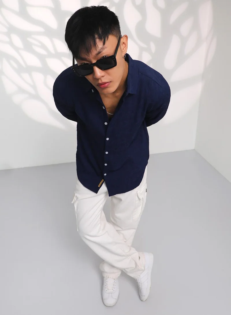 CAHOOT  Men's Navy Blue Floral-Textured Shirt for Men | Best Price UAE