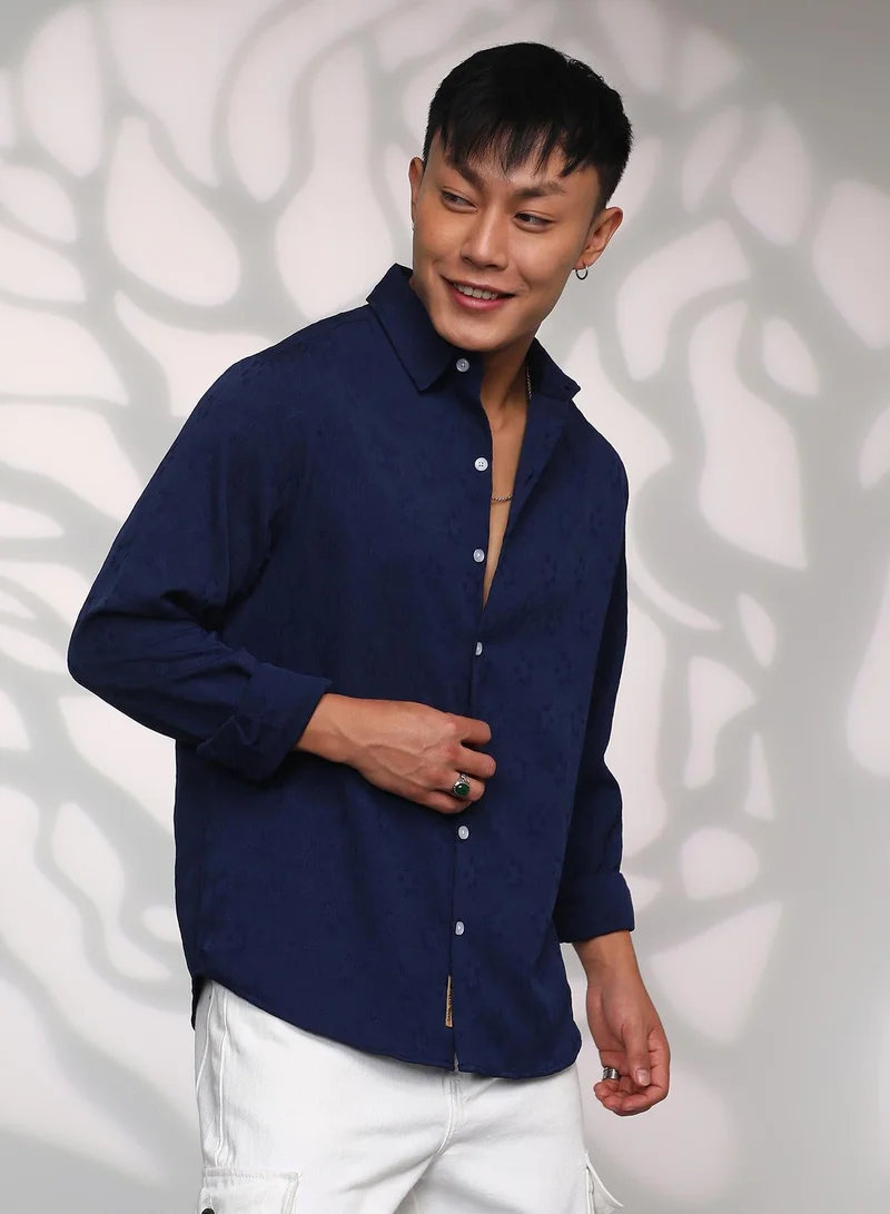 CAHOOT  Men's Navy Blue Floral-Textured Shirt for Men | Best Price UAE
