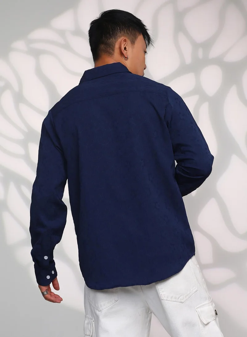 CAHOOT  Men's Navy Blue Floral-Textured Shirt for Men | Best Price UAE