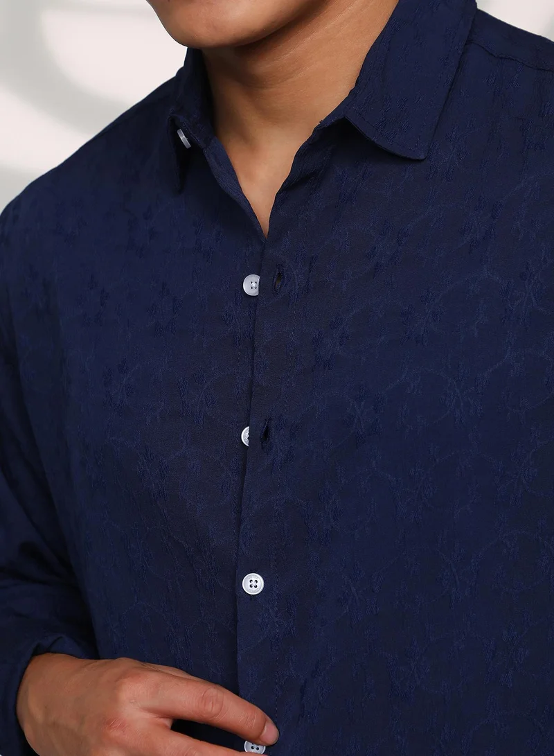 CAHOOT  Men's Navy Blue Floral-Textured Shirt for Men | Best Price UAE