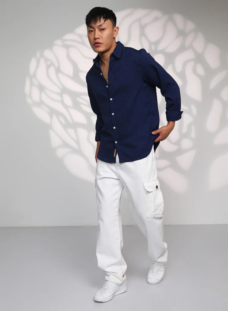 CAHOOT  Men's Navy Blue Floral-Textured Shirt for Men | Best Price UAE