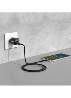porodo GaN Dual-Port USB-A & Type-C QC 18W Quick Charger PD  20W Fast Charging with Simultaneous Charging & Built-In Safeguards / Reliable Companion / Over-Heat Protection - Black  - Image 2