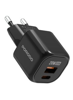porodo GaN Dual-Port USB-A & Type-C QC 18W Quick Charger PD  20W Fast Charging with Simultaneous Charging & Built-In Safeguards / Reliable Companion / Over-Heat Protection - Black  - Image 1
