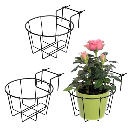 TQVAI 10 Inch Railing Planter - Fit for 1.5 to 3.5 Inches Railing - Adjustable Hanging Planters Outdoor Balcony Deck Flower Pot Holder Metal Baskets for Garden Orchid, Patio Ledge, 3 Pack, Black - Image 1