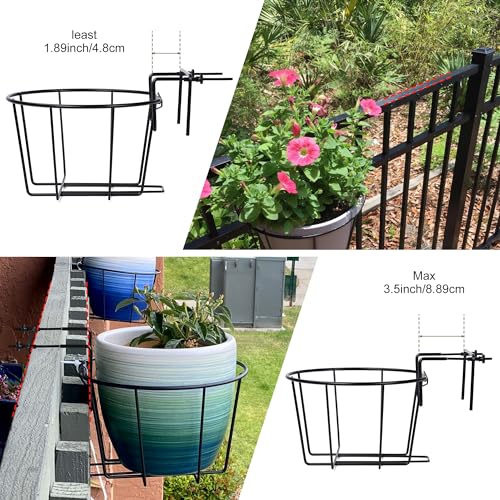 TQVAI 10 Inch Railing Planter - Fit for 1.5 to 3.5 Inches Railing - Adjustable Hanging Planters Outdoor Balcony Deck Flower Pot Holder Metal Baskets for Garden Orchid, Patio Ledge, 3 Pack, Black - Image 2