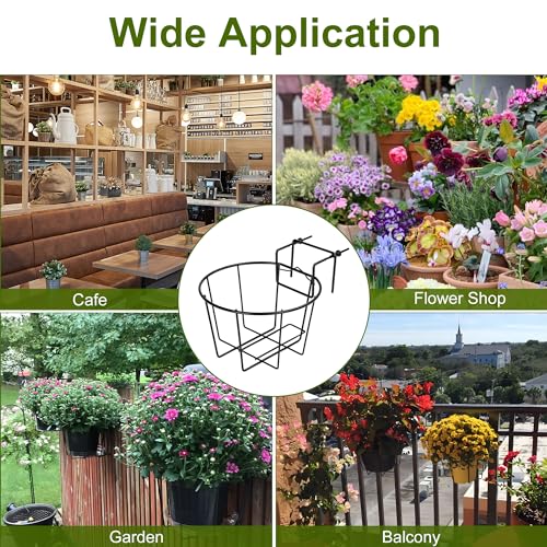 TQVAI 10 Inch Railing Planter - Fit for 1.5 to 3.5 Inches Railing - Adjustable Hanging Planters Outdoor Balcony Deck Flower Pot Holder Metal Baskets for Garden Orchid, Patio Ledge, 3 Pack, Black - Image 5