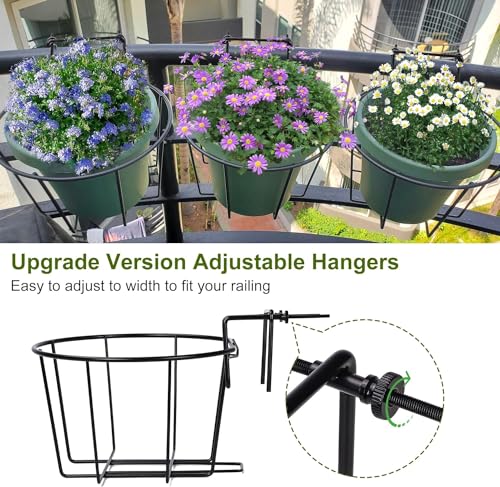 TQVAI 10 Inch Railing Planter - Fit for 1.5 to 3.5 Inches Railing - Adjustable Hanging Planters Outdoor Balcony Deck Flower Pot Holder Metal Baskets for Garden Orchid, Patio Ledge, 3 Pack, Black - Image 4