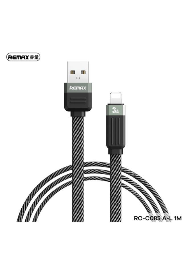ريماكس كابل شحن عالي السرعة RC-C085، كابل USB إلى Lightning سريع 3 أمبير، تصميم مضفر متين بطول 1 متر مع موصلات من سبائك الألومنيوم، ونقل بيانات مستقر، وتوافق عالمي - Image 1