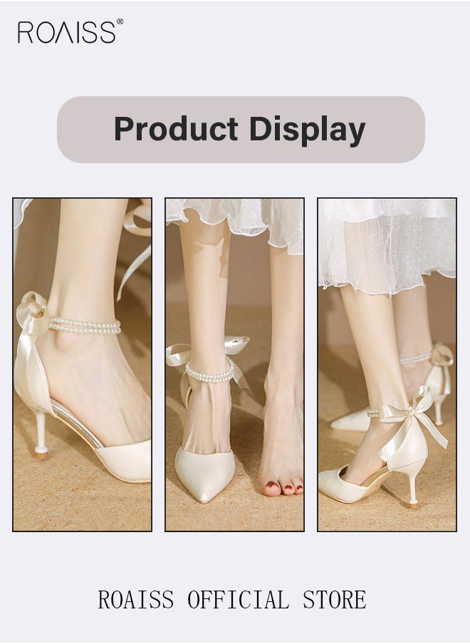 Women High Heels with Pearl Strap Pointed Toe Shallow Design Fashionable and Versatile for Daily Commuting