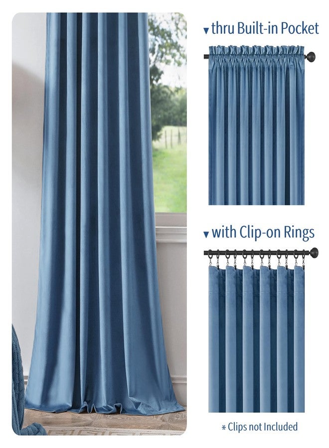 FMFUNCTEX Velvet Blackout Curtains Blue Thermal Insulated Curtains for Bedroom Living Room Darkening Curtains 84 Inches Long Soft Luxury Heavy Rod Pocket Dark Slate Drapes Dining Room 2 Panels Set - Image 4