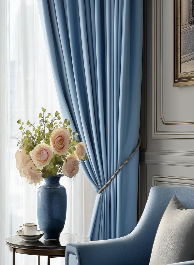 FMFUNCTEX Velvet Blackout Curtains Blue Thermal Insulated Curtains for Bedroom Living Room Darkening Curtains 84 Inches Long Soft Luxury Heavy Rod Pocket Dark Slate Drapes Dining Room 2 Panels Set - Image 2