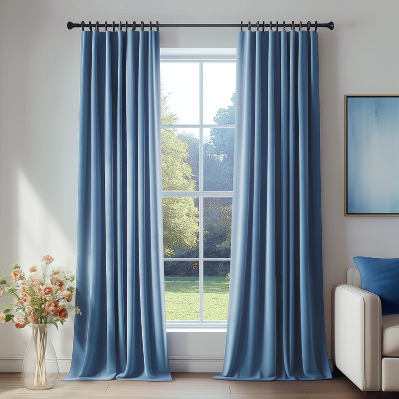 FMFUNCTEX Velvet Blackout Curtains Blue Thermal Insulated Curtains for Bedroom Living Room Darkening Curtains 84 Inches Long Soft Luxury Heavy Rod Pocket Dark Slate Drapes Dining Room 2 Panels Set - Image 1