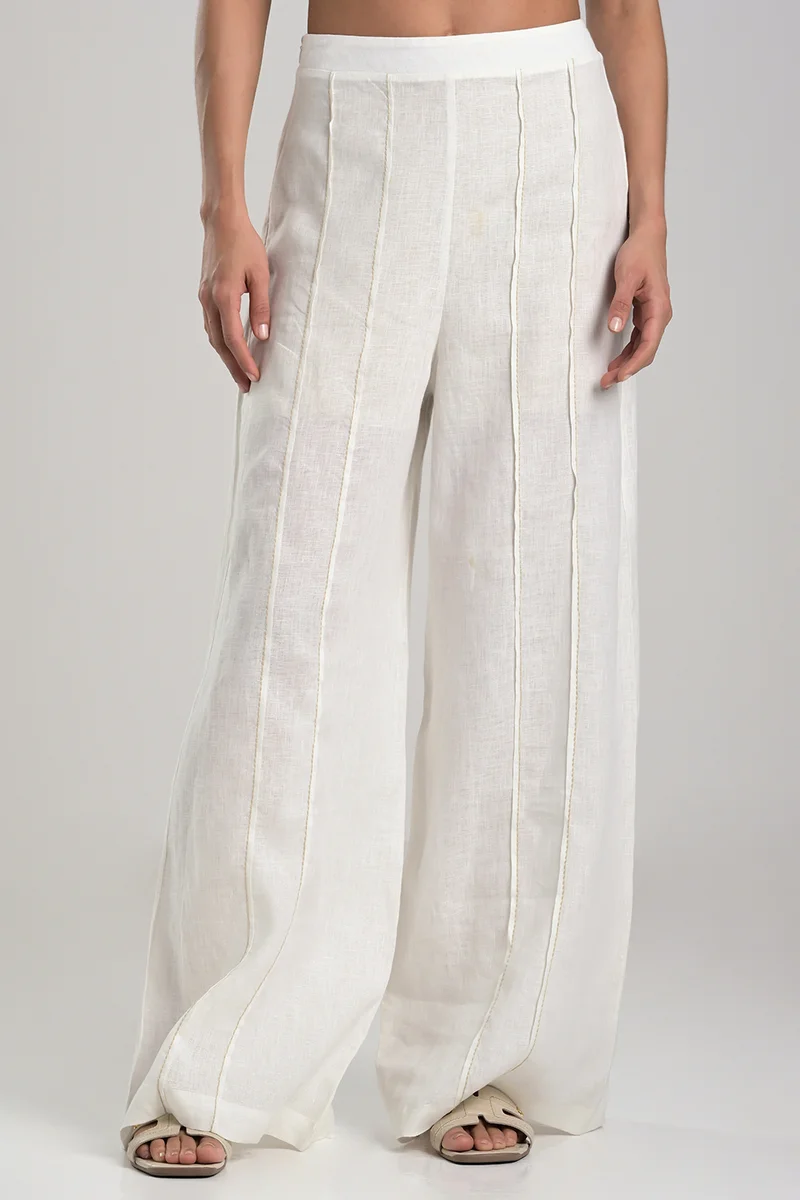 Off-white Ribbed Palazzo Pants