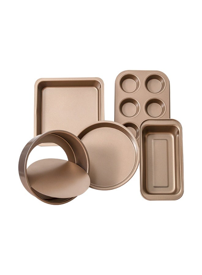 Nonstick Baking Pans Set, 5-Piece Kitchen Baking Sheets for Oven, Bakeware Sets with Round/Square Cake Pan, Muffin Pan, Loaf Pan, Roast Pan, Cookie Sheet Set Baking Supplies (Champagne Gold) - Image 1