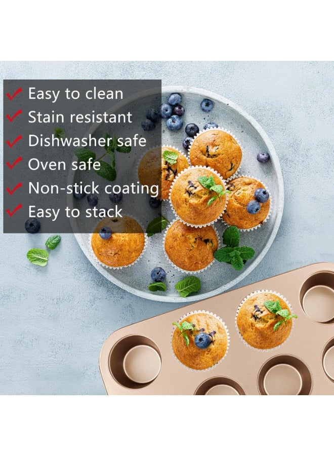 Nonstick Baking Pans Set, 5-Piece Kitchen Baking Sheets for Oven, Bakeware Sets with Round/Square Cake Pan, Muffin Pan, Loaf Pan, Roast Pan, Cookie Sheet Set Baking Supplies (Champagne Gold) - Image 4